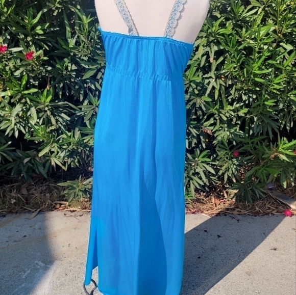 𝅺vintage blue silky lace detail nightgown night dress - Picture 3 of 8